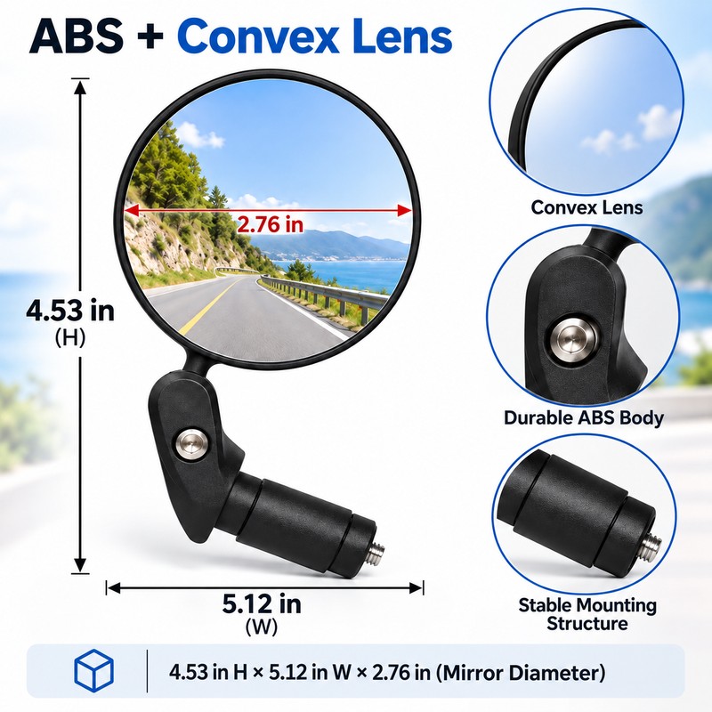 360° Adjustable Bicycle Bar End Mirror, Convex Wide-Angle Rear View