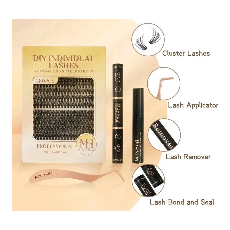 MAYHUG Lash Extensions Kit Individual Lashes Cluster Lashes Wispy 280pcs.