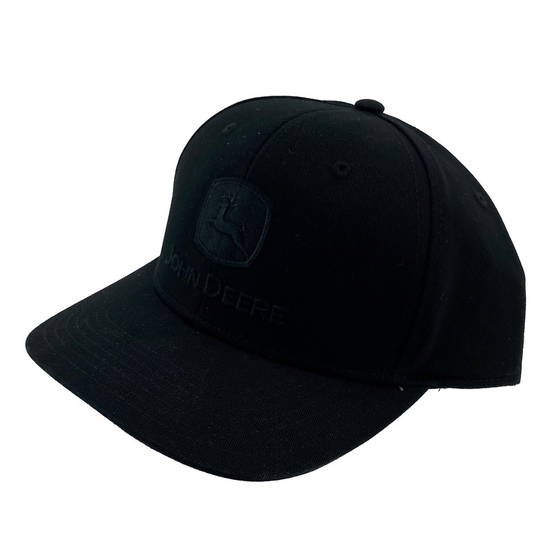 John Deere Solid Black 6-Panel Adjustable Snapback Hat with Embroidered