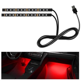 FSTURIOS Car LED Strip Light, 12V 24 LEDs RGB Under Dash Ambient Night Light, USB Port Interior Neon LED Strip Lights, Universal Atmosphere Lamp Decorative Strip for Car Truck SUV (Red)