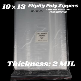 FLIPIFY 10x13 Clear 2 Mil Zipper Bags Poly Plastic Reclosable Seal Food Storage Baggie  - 50 Bags
