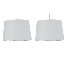 Set of 2 White Fabric with Silver Inner Easy Fit Light Shades/Lampshades for Ceiling Light or Table Lamps, 28cm Diameter