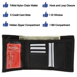 Marshal Men's Tri-fold Black Chain Wallet Motorcycle Rider Trucker Biker Wallet New (Skeleton with Wings)