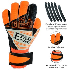 EFAH SPORTS Football Goalkeeper Gloves For Kids Boys Children Youth Soccer Goaile Glove With Fingersave and Double Wrist Protection Strong Grip Palms (Size 5 suitable for 9 to 12 years old, Orange)