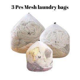 3 Pcs Mesh Laundry Bags with Drawstring,Washing Bags for Washing Machine, Travel Storage Organize Bag for Clothes,Bed Linen,Toys etc. (1 X-Large, 1 Large, 1 Medium)