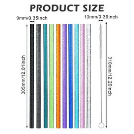Cup Reusable Plastic Straws 10-Pack (40/30 oz Tumbler Compatible) with Glitter Design and Cleaning Brush - Perfect Cup Accessories