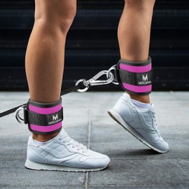 MERCURYAL Pack of 2 Foot Loops, Cable Pull, Kickbacks Foot Loops, Cable Pull, Foot Cuffs, Cable Pull, 2 Anklets with Pulleys for Women and Men (Pink)