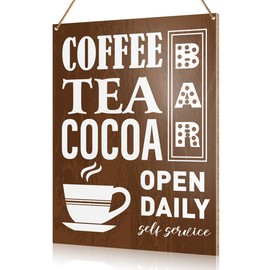 UDNADKEX Coffee & Tea Bar Hanging Sign, Home Kitchen Cafe Wall Decor