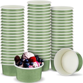 Maxdot 4 oz Dessert Cups, 60 Sage Green Disposable Ice Cream Cups, Paper Yogurt Bowls, for Hot and Cold Foods, Suitable for Gelato or Mousse