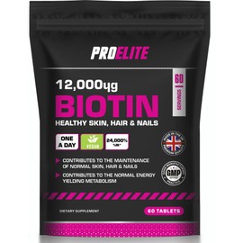 Biotin Hair Growth Supplement 12,000mcg - 60 Vegan High Strength Biotin Tablets - Hair and Nails Vitamins for Women & Men - Supports Hair, Skin & Nail Growth Vitamin B7 Tablets - PROELITE