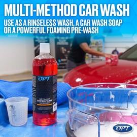 Optimum Hyper Foam ONR Rinseless Foaming Car Wash Soap and Big Red Sponge Car Cleaning Kit – Rinseless Car Wash with Foam and Polymers (32 oz.)