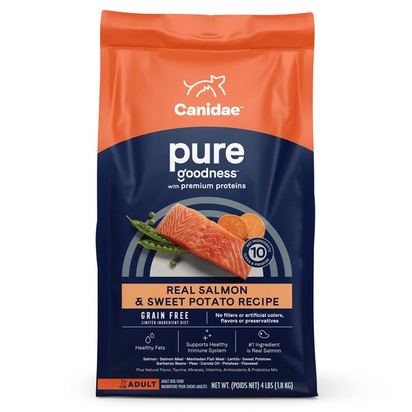 Canidae PURE Limited Ingredient Premium Adult Dry Dog Food, Salmon and Sweet Potato Recipe, 4 Pounds, Grain Free