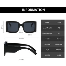 YAMEIZE anteojos de sol clásico de gran tamaño para mujeres y hombres, modernas montura cuadrada con protección UV400, Azul oscuro, M