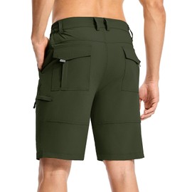 TBMPOY - Pantalones cortos de senderismo para hombre, de 9 pulgadas, ligeros, resistentes al agua, de secado rápido, 6 bolsillos para viajes, camping, tácticos, Verde militar, 36