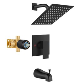 Airuida Shower Faucet Set with Tub Spout Bathtub Faucet Kit Shower Tub Faucet Set Complete Tub Shower Trim Kit with Solid Brass Rough-in Valve and Rainfall Square Showerhead,8 Inch-Matte Black