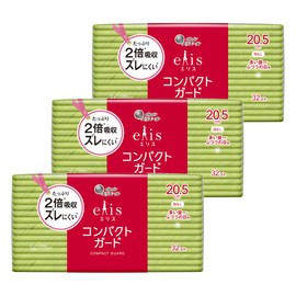 Elis Compact Guard, Wingless, 8.1 inches (20.5 cm), 96 Pads (32 Pads x 3 Packs), For Heavy to Normal Days, Sanitary Napkins, Bulk Purchase