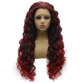 Iwona Long Curly Ombre Auburn Red Two Tone Lace Front Wig Heat Resistant Fiber Hair
