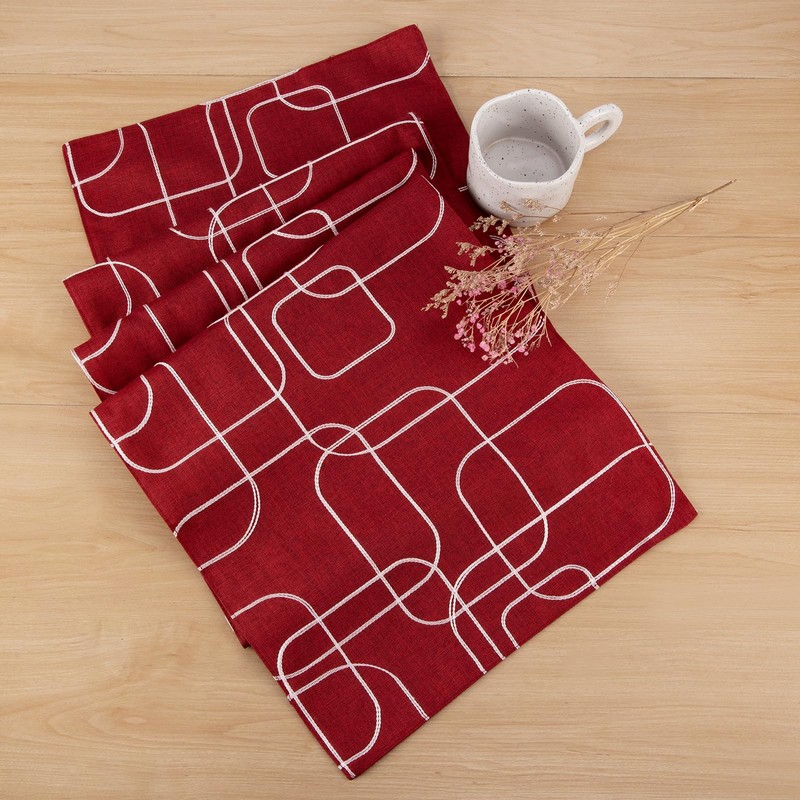 LLCUTESHOP Table Runner European Red 32x183cm,Thickened Handmade Embroidery Double Layer