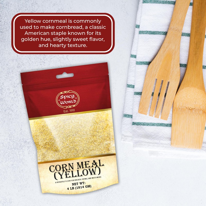Spicy World Yellow Corn Meal Medium Grind 4 Pound (64oz)