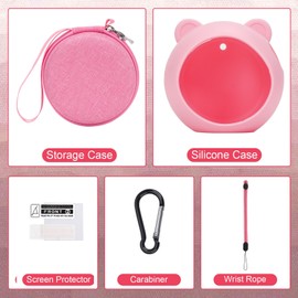 YouKnow Travel Case and Silicone Cover Compatible with Punirunes Interactive Toy Digital Pet, with Full Coverage PET Clear Film (Silicone and Carrying Case) (Pink)
