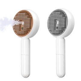 Cat Brush 2 PCS 5 In 1 for Indoor Cat Dog Pet Fur Remover Tool for Shedding & Grooming Anti-Static Spray Hair Removal Comb with Release Button Long Short Hair Pet Dog Supplies-White&Brown