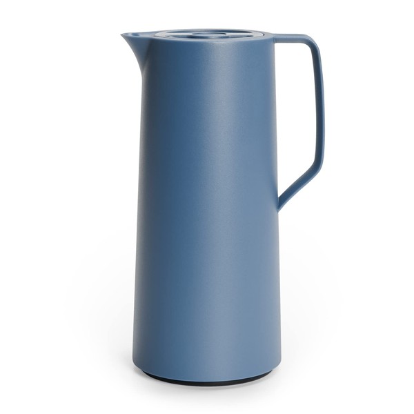 Emsa N41703 Motiva Thermal Jug, 1 Litre, Quick Press Closure, 12 Hours Hot, 24 Hours Cold, Glass Flask, Made in Germany, Nordic Design, Northern Blue