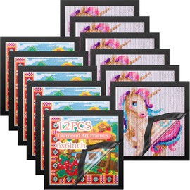 Harloon 12 Pcs Magnetic Diamond Art Frames 6 x 6 Inch Diamond Art Self Adhesive Picture Frame magnetic frame for Painting Pictures Canvas Room Wall Window Door Decorations Accessories, Black