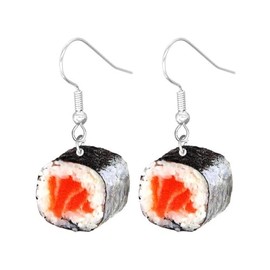 Imitate Food Shrimp Doughnut Cheese Popcorn Sushi Dangle Earrings Acrylic Print Earrings Funny Date Earrings-Sushi