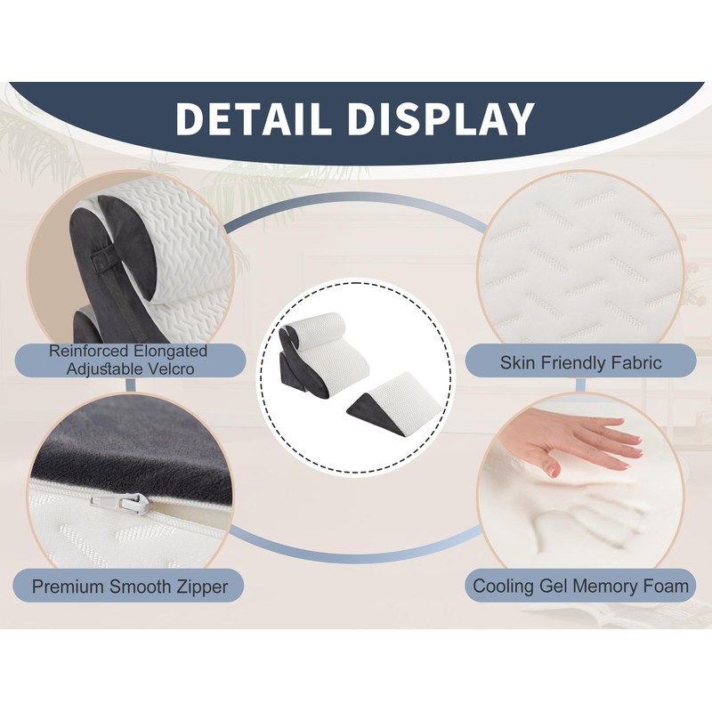 WSOFRLAC Orthopedic Bed Wedge Pillow Set 4PCS – Memory Foam