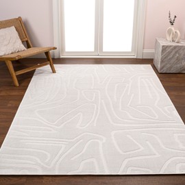 JONATHAN Y SND102B-3 Alcina Modern Scandinavian Graphic Lines High-Low White/Cream 3 ft. x 5 ft. Area Rug, Easy-Cleaning, Pet-Friendly for Bedroom, Living Room, Kitchen, Office, Non-Shedding