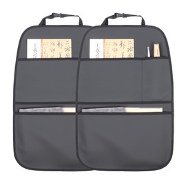 pefirst Kick Mat Back Seat Protector Waterproof Leather Car Seat Back Organizers Cover with 3 Storage Pockets for Kids Pets SUV Sedan Minivan Truck Car Travel Accessories (Black 2-Pack)