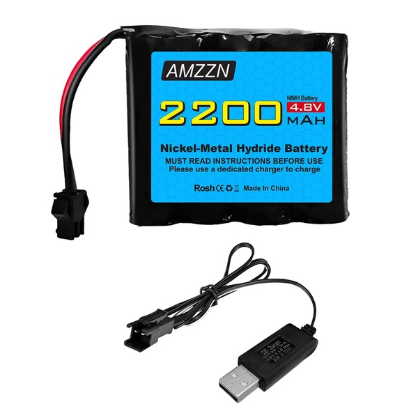 AMZZN - Batería SM-2P AA NiMH de 4.8 V 2200 mAh con cargador USB, control remoto, batería de coche de juguete para excavadora SY-E511 RC, E562 TD141 RC para vehículos, camiones y baterías todoterreno (1 batería + 1 USB)