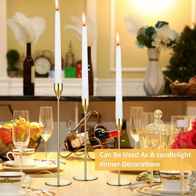Set De 3 Candelabros De Metal Para Velas Cónicas Boda