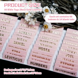 TELAIN Leather Bible Tabs, Bible Tabs for Women and Men, 80 Index Tabs for Study Bibles, 66 Bible Tabs for Old and New Testament, 14 Blank Tabs (Pink)