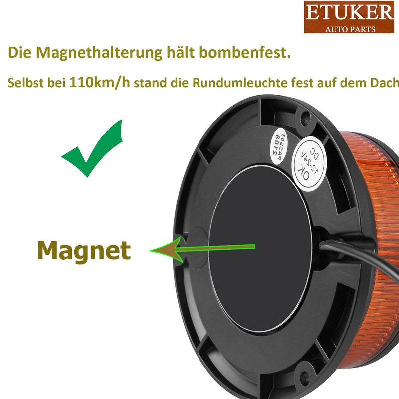 ETUKER 12 V 24 V yellow rotating beacon, magnetic flash