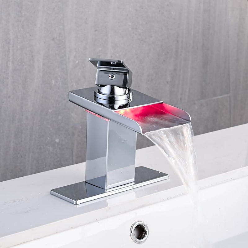 AVSIILE LED Bathroom Sink Faucet, Chrome Waterfall Single Hole Handle