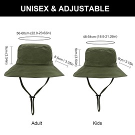 YAMEIZE Summer Adjustable Waterproof Bucket Hat - with String for Women Men Kid Adult UV Protection String Strap Hat Fishing Hiking Climbing