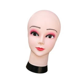 perfeclan Bald Female Mannequin Head,Manikin PVC Head Beauty with Makeup Sturdy Wig Model Head Stand Wig Holder for Jewelry Hats Wig, 55CM circumference