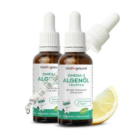Omega 3 Children's Drops - Vegan & Sustainable - 50 ml Algae Oil (133 Days) - Child-friendly Dosage: 205 mg DHA + 103 mg EPA per Daily Dose - With Lemon Flavour - from 3 Years