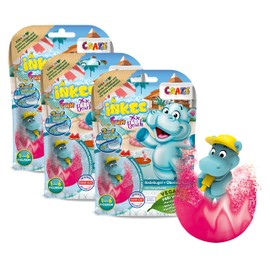 INKEE Fun Beach | 3er Multipack Badebomben Kinder mit Hippo Figuren , 3X Badekugeln Kinder mit Überraschung , Wassermelone Duft , mit Mango Butter