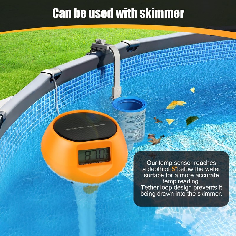 Upgraded Solar-Powered Digital Pool Thermometer Floating Pool Lights with Backlit