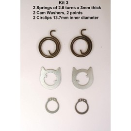 FixitFlo Door Handle KIT for Repairs of 2 Springs 2.5 Turns x 3mm Thick, 2 Cam Washers and 2 Circlipss (KIT 3, ONE KIT)