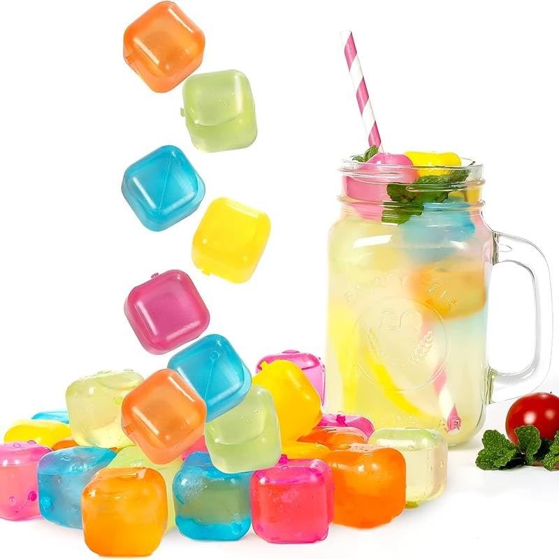 eMkay® 20 Pcs PLASTIC REUSABLE WASHABLE SQUARE ICE CUBES MULTICOLOUR
