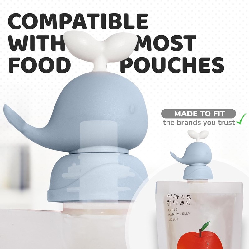 Whale SoftSip Silicone Food Pouch Topper 2 Pack with Travel