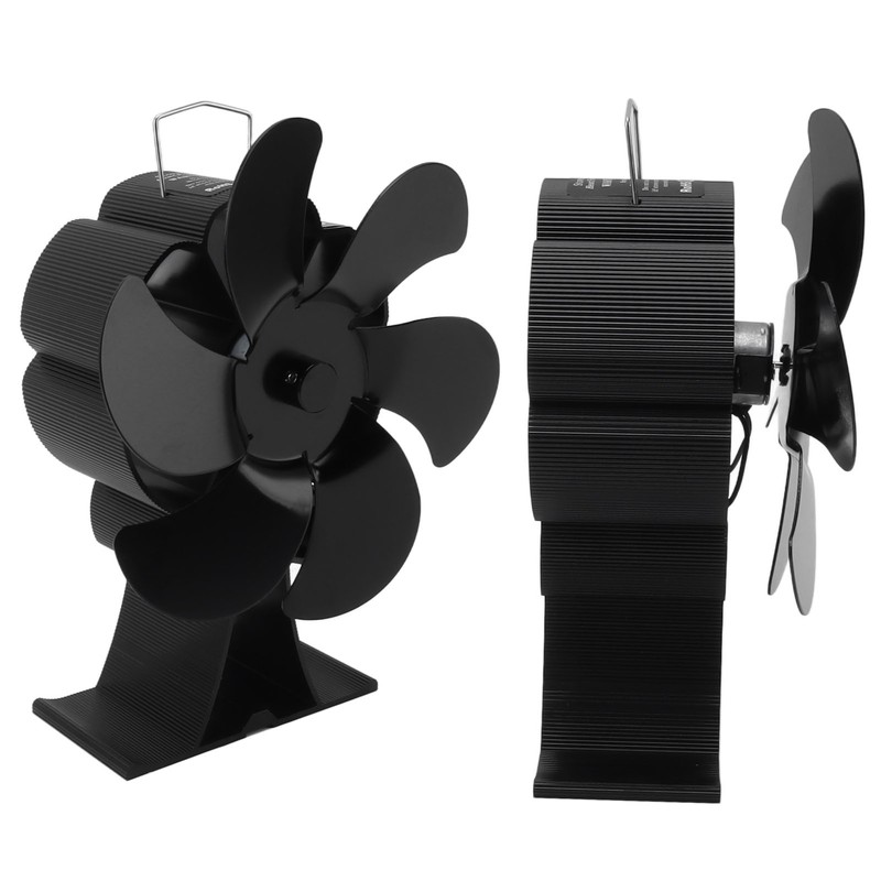 Black 6 Blade Heat Powered Stove Fan Thermodynamically Driven Fireplace