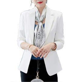I-YUUGA Women's Spring and Autumn Tailored Jacket, Blazer, Short Length, Business, Formal, Plain, Slimming, Outerwear, Graduation, Graduation Ceremony, Recital - whites