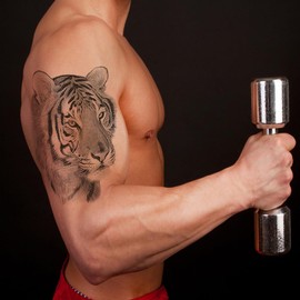 Yesallwas Tiger Tattoo Stickers, Set of 8, Tattoos, Men, Arms, Tattoos, Cool, Animal, Realistic, Waterproof, Long Lasting, Japanese Carved, Tattoo Stickers, Body Seal, Tiger Tattoos 5.9 x 8.3 inches