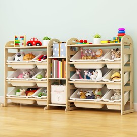 Orekemo Toy Storage Organizer, 59.6" W White 5-Shelf Bookcase/Bookshelf with 12 Toy Bins, Large Toy Organizers and Storage, Toy Box for Playrooms, Bedrooms Organization