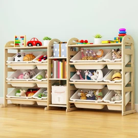 Orekemo Toy Storage Organizer, 59.6" W White 5-Shelf Bookcase/Bookshelf with 12 Toy Bins, Large Toy Organizers and Storage, Toy Box for Playrooms, Bedrooms Organization