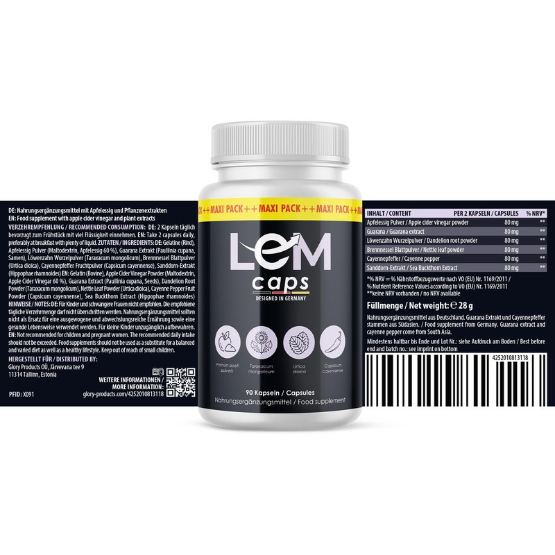 Lean Caps - mit hochwertigen Inhaltsstoffen - 90 Kapseln pro